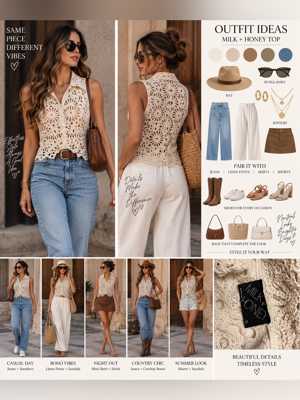 Crochet Button-Front Camisole in Milk